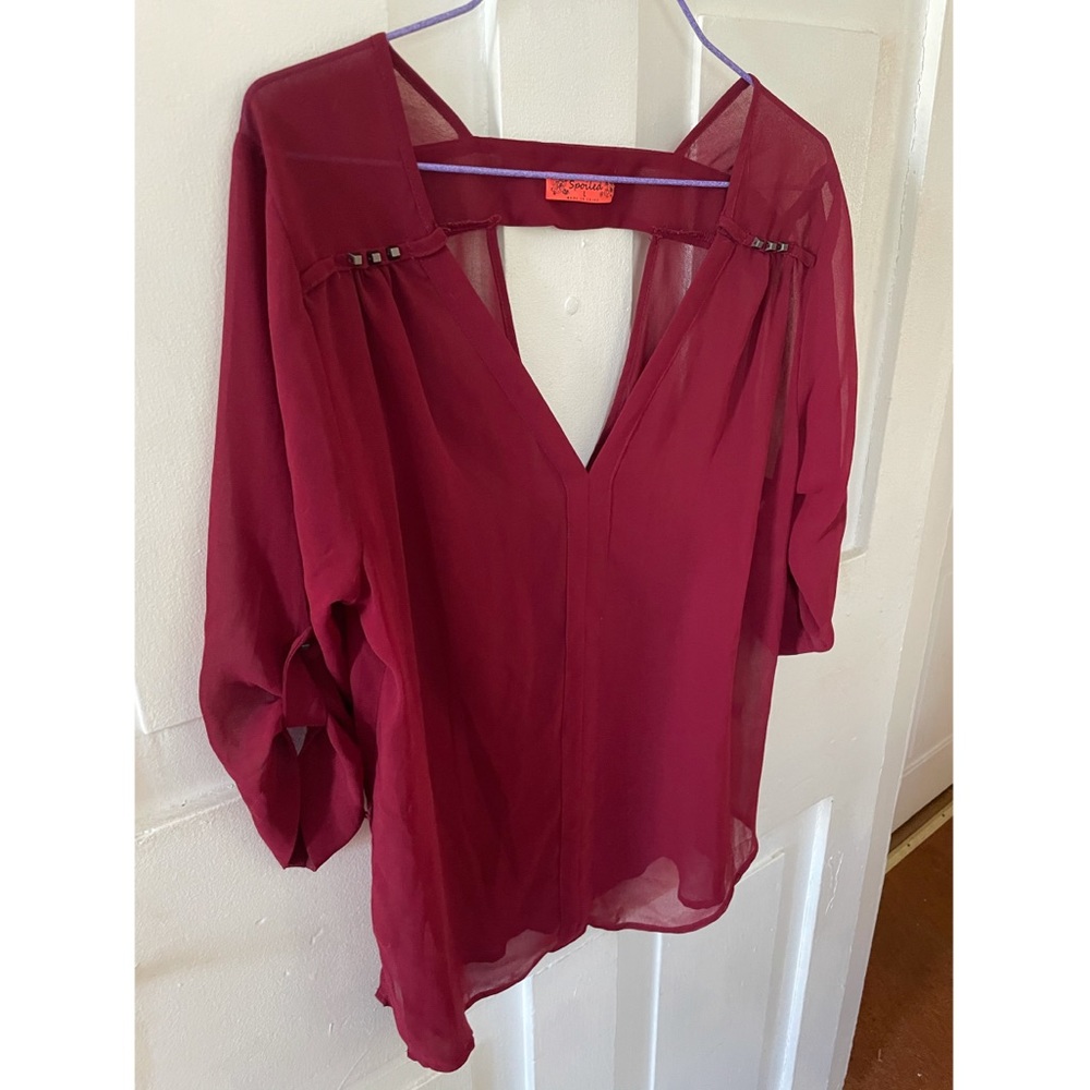 See-through maroon blouse with studs & back detail